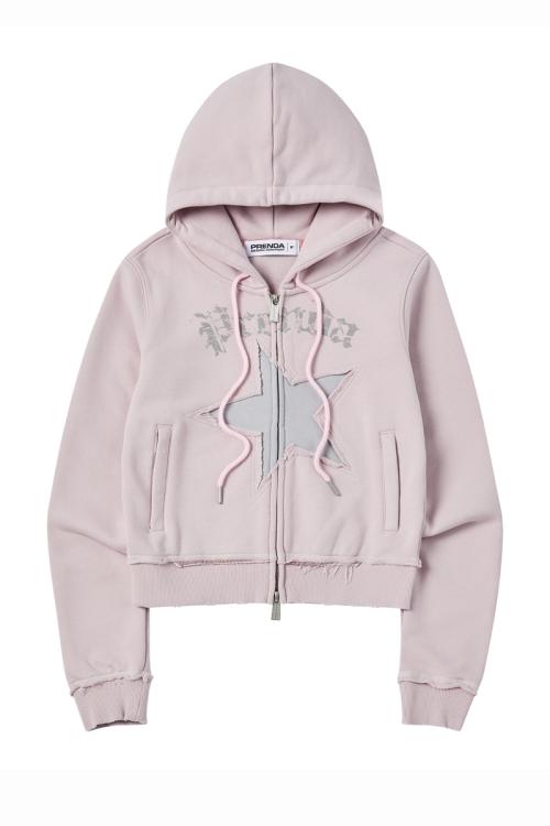 프렌다(PRENDA)  STAR CUT-OFF HOOD ZIP-UP LIGHT PINK - 사이즈 & 후기 | 무신사