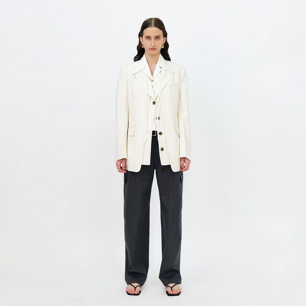 OVERSIZED TAILORED COLLAR DOUBLE-LAYERED BLAZER - ECRU
