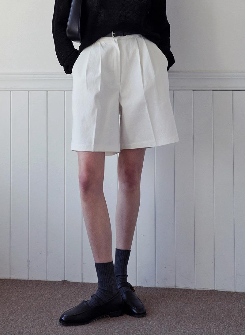 핀턱 버뮤다 코튼 팬츠 - 아이보리