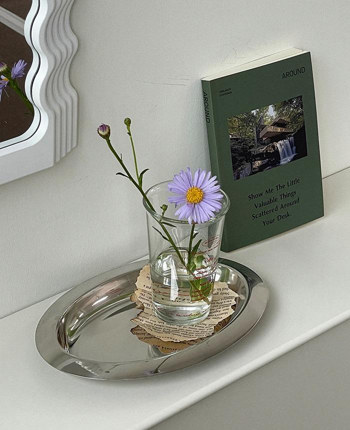 실버 메탈 오벌 트레이