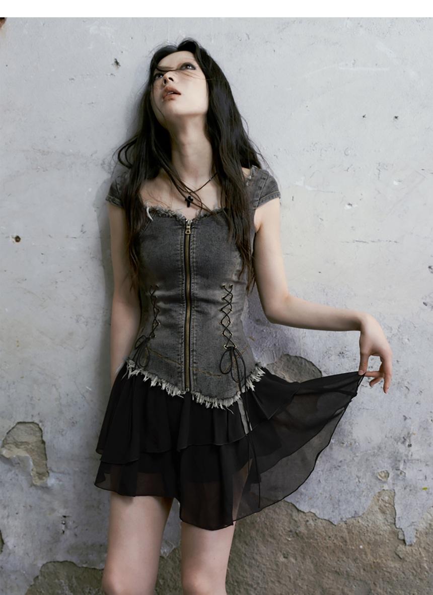 Cest Nous Scatter Street Black and Gray Denim Punk One Piece