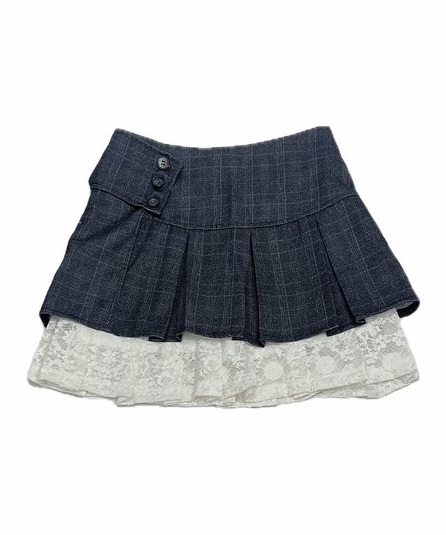 앤챈 0022 - [Set] Check pleats lace skirt