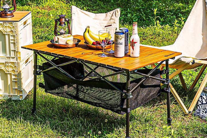 우드무늬 접이식 캠핑 롤테이블 2size