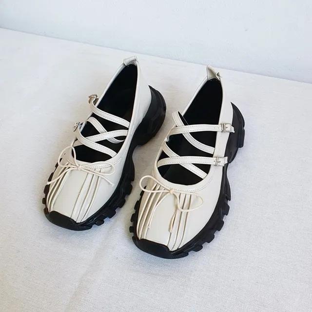 [당일발송] 리본 어글리 슈즈 더블 크로스 버클 스트랩 키높이 오버솔 스니커즈 로퍼