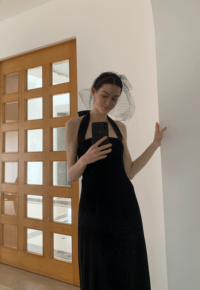 (Made) 오간자 홀터 도비 실크 드레스