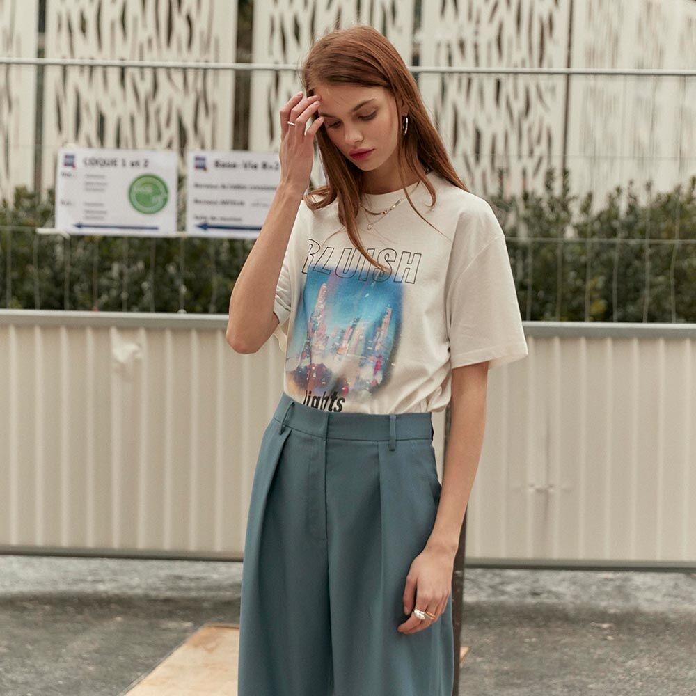 Oversized Bluish Print Tee in White_VW0SE0940