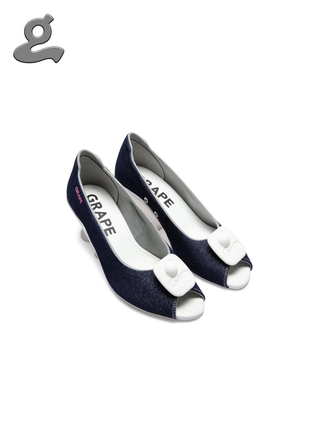 [Grape] Denim Anti-Theft Buckle Wedge Heels