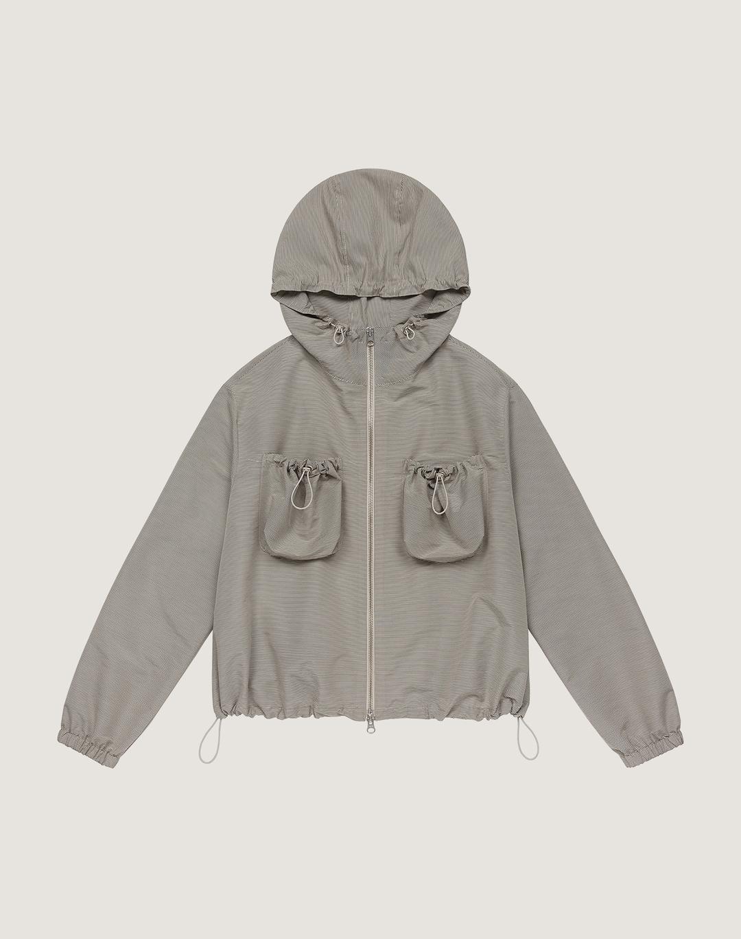 Stripe Pocket Hoodie Jacket (Beige Stripe)