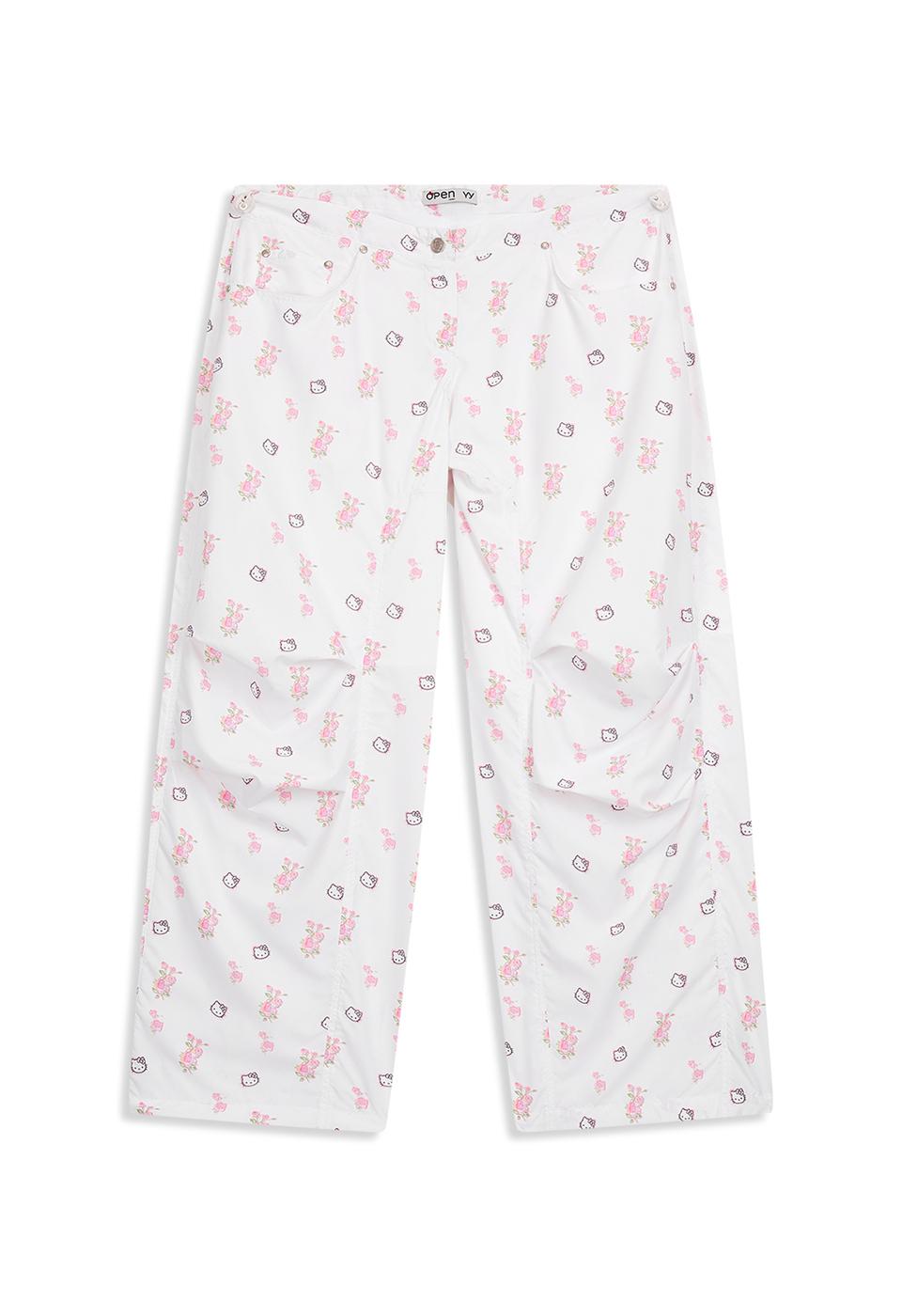 HELLO KITTY X YY PARACHUTE PANTS, WHITE