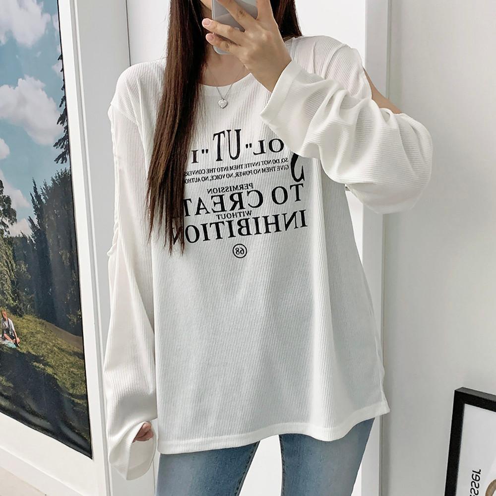 어깨트임티 오버핏 레터링 골지티셔츠