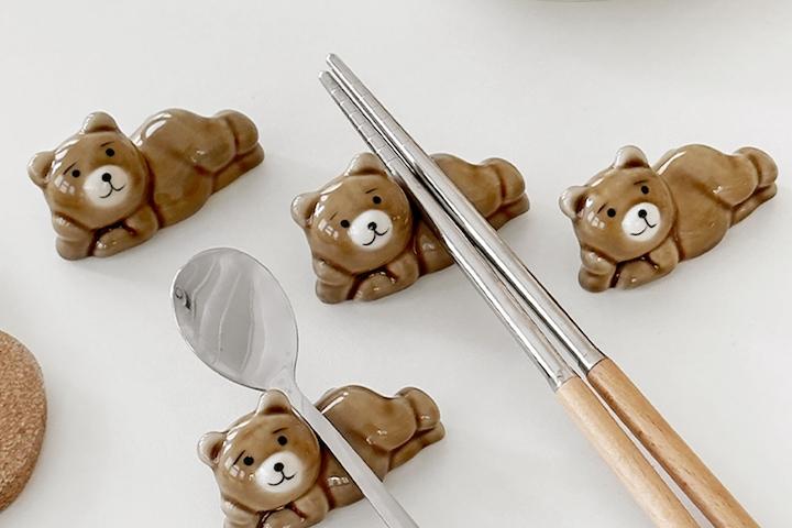 눕방 곰돌이 브라운 수저 젓가락 받침