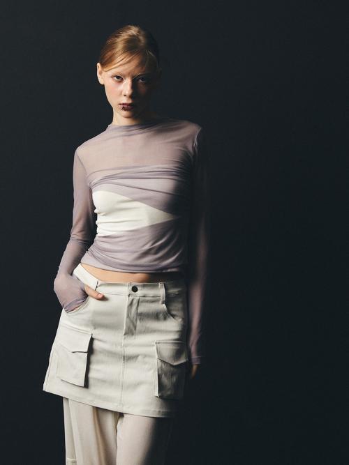 메쉬 컷 아웃 티셔츠_라일락