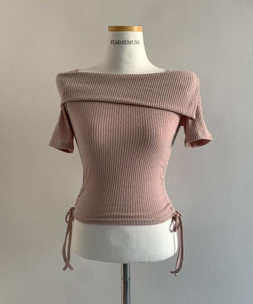 (Vintage)Side Shirring Square Neck Top(Pink)