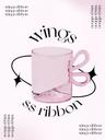 수심 Wings Ribbon Cup 리본 손잡이 유리컵 홈카페 프리즘 유니크 내열 핑크