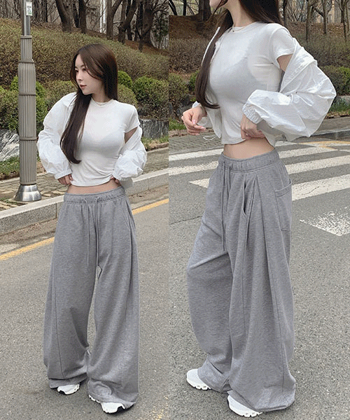 ~3XL[기장선택/폴딩,볼륨핏]4계절 폴딩 볼륨핏 와이드 밴딩 팬츠