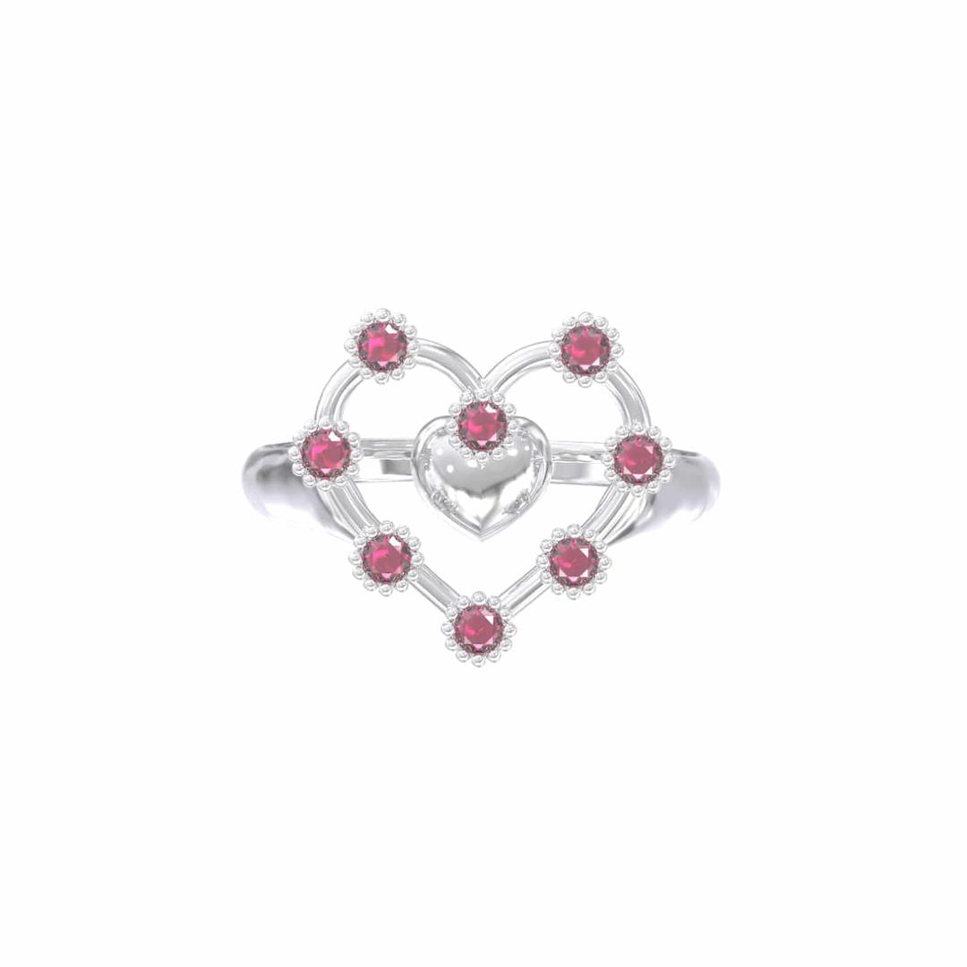 double heart frame ring [lab ruby]