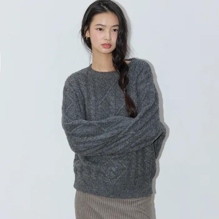 FISHERMAN CABLE WOOL KNIT CHARCOAL