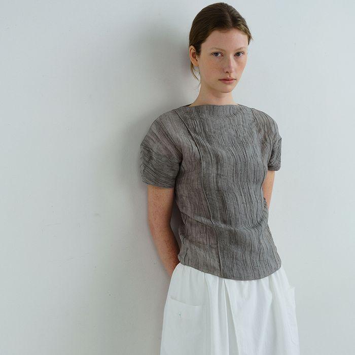 [3차 재입고 6/12 순차배송] pleats seam half blouse (grey)