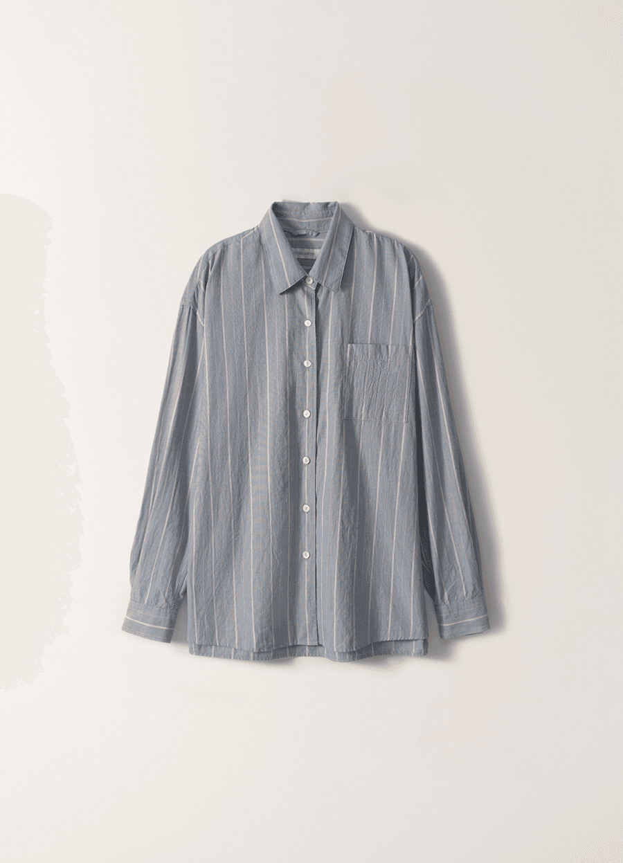Moss stripe loose fit shirt (Soft blue)