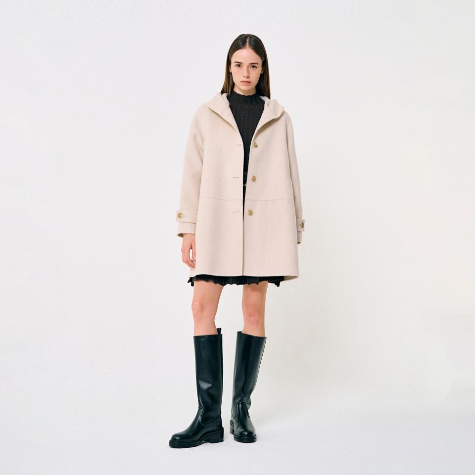 울캐시미어 후드 하프 코트