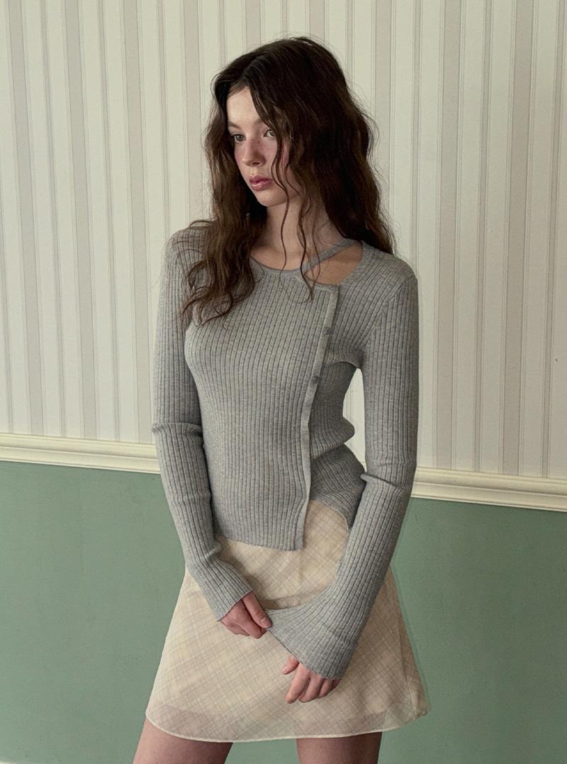 트위 말론 언발 트임 버튼 긴팔 니트