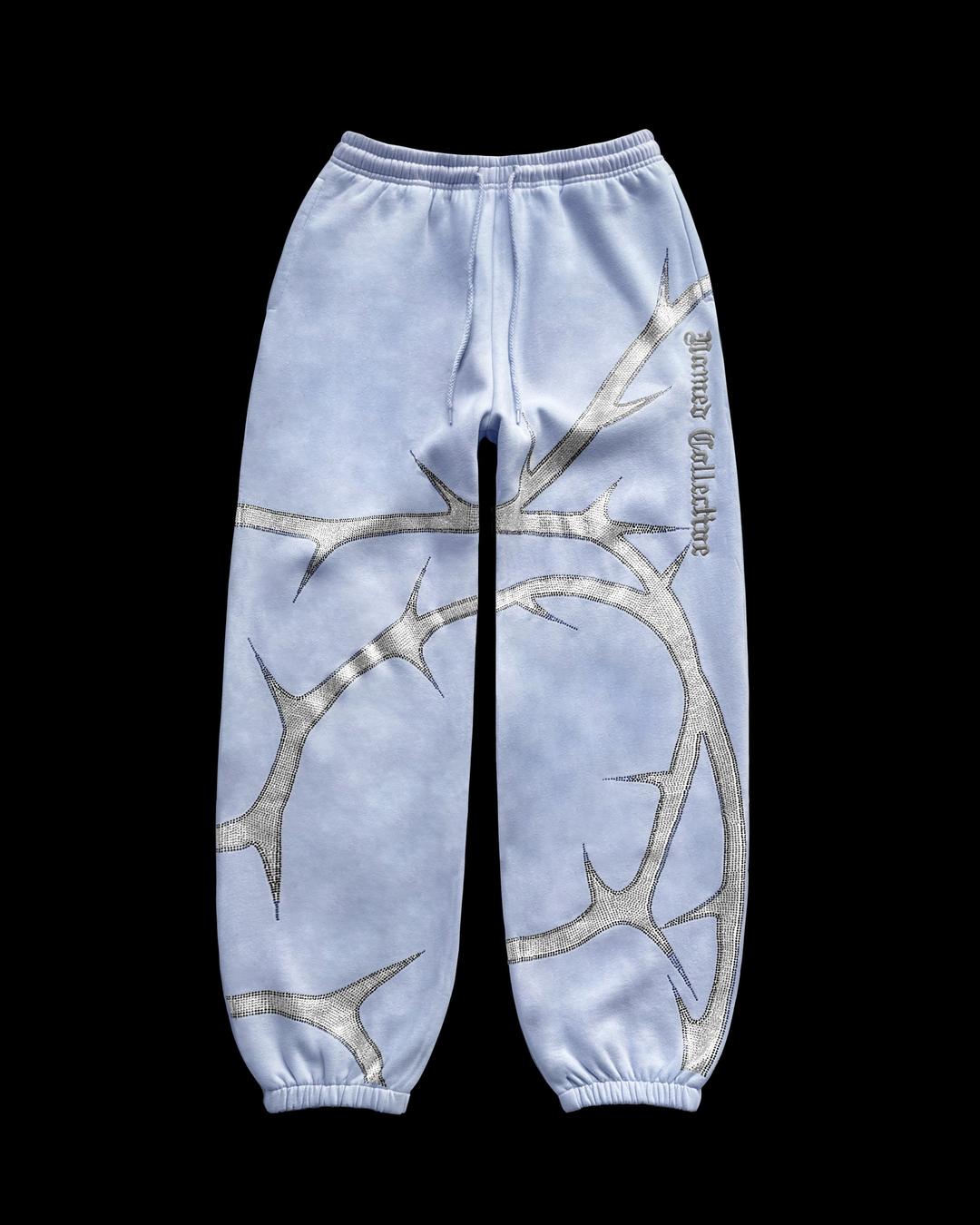 THORN RHINESTONE SWEATPANTS ICED BLUE - L