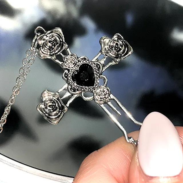 [당일/고딕] Rosette Cross 로제트 크로스 장미꽃 십자가 펜던트 목걸이