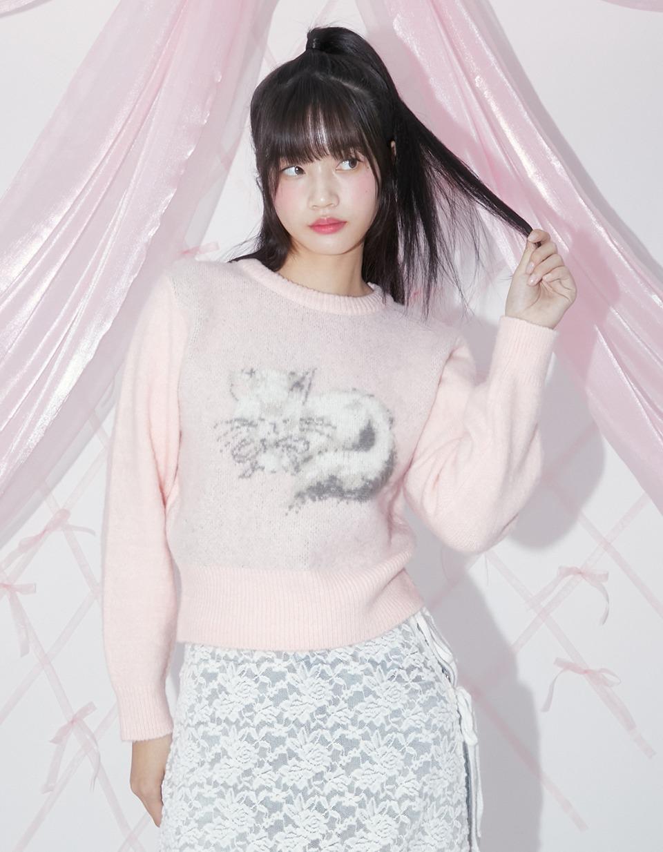 [11/15 예약 발송] BRUSH KITTY PULLOVER (LIGHT PINK)