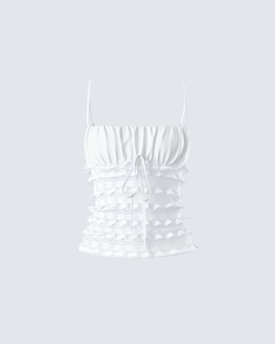 Wayan White Strappy Lace Top - XS