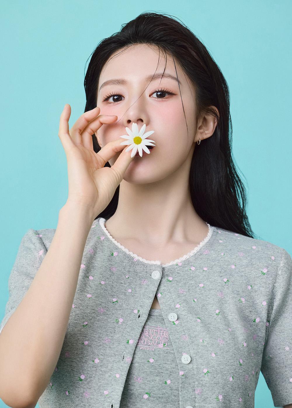 W FLOWER CARDIGAN TEE melange gray