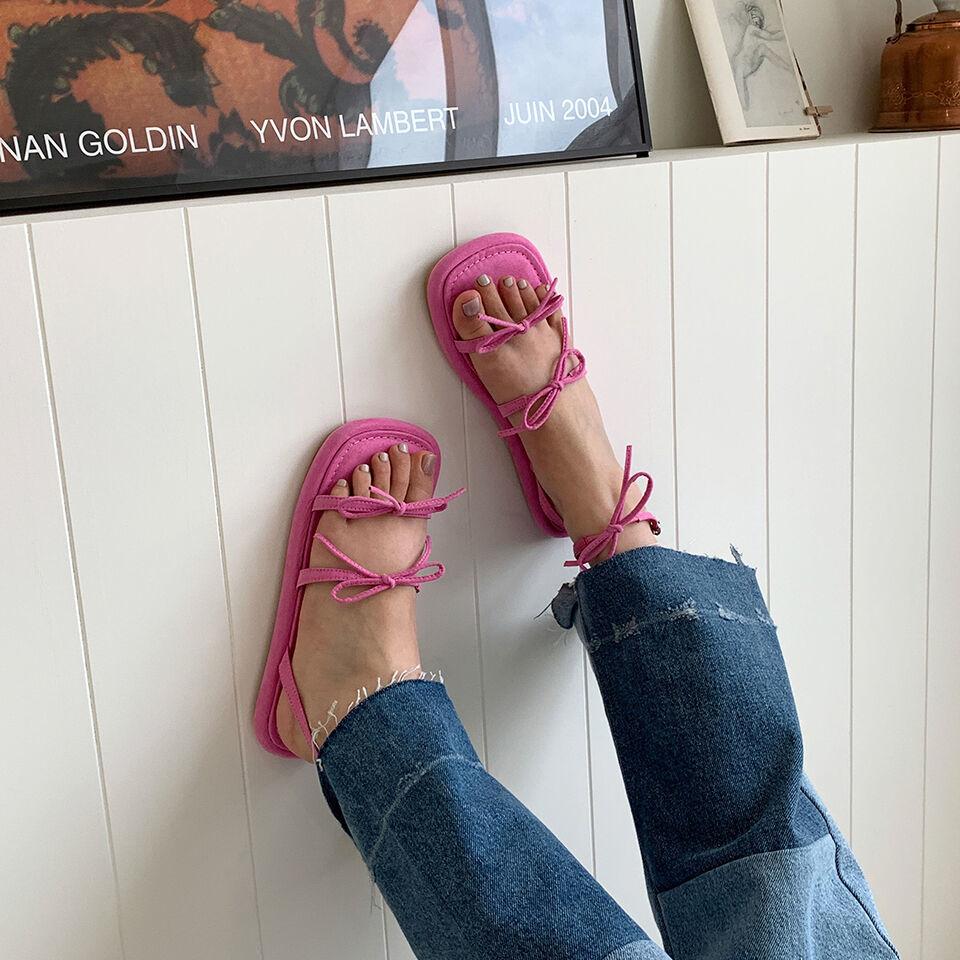 m6181 ribbon stap sandle 리본 스트랩 샌들 -pink