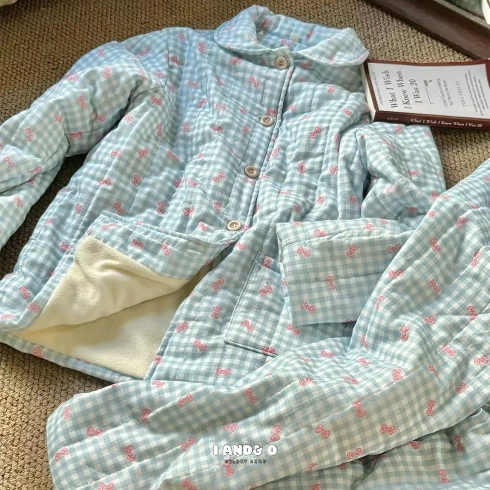 아이앤드오 Ribbon Bow Quilt Pajama 퀼팅 기모 파자마 잠옷