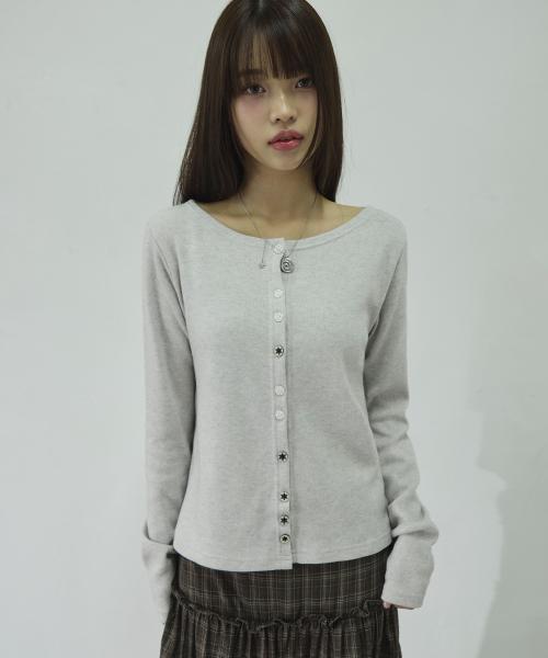 스파클 버튼 니트 가디건[라이트그레이]
