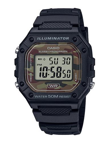 카시오 W-218H-5B 스포츠 아웃도어 카모플라주 패턴 캐주얼 빈티지 군인 디지털시계