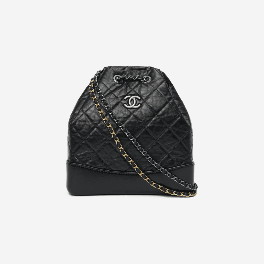 Chanel Small Gabrielle Backpack Aged Calfskin & Gold Silver Black