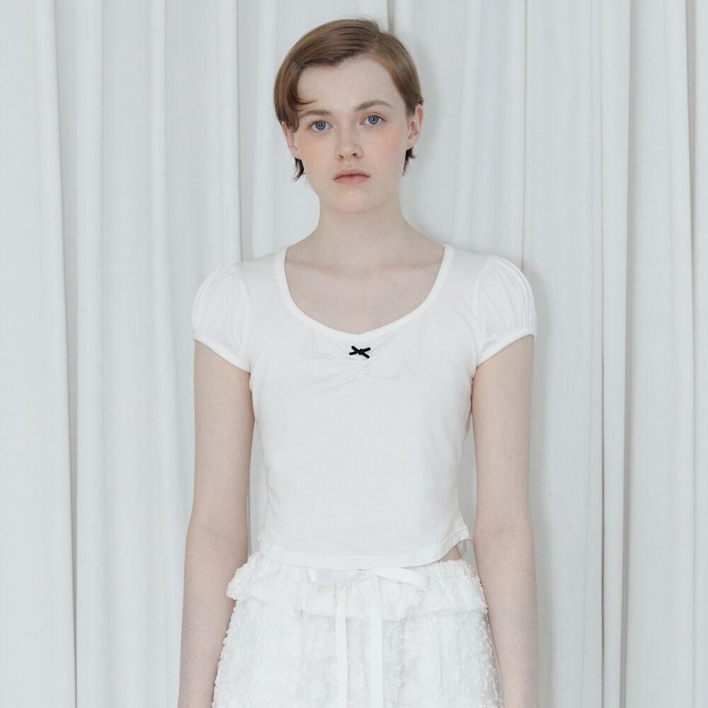 Round Shirring T-Shirt (White)