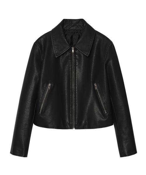 신세틱 레더 워싱 크롭 자켓 [블랙]