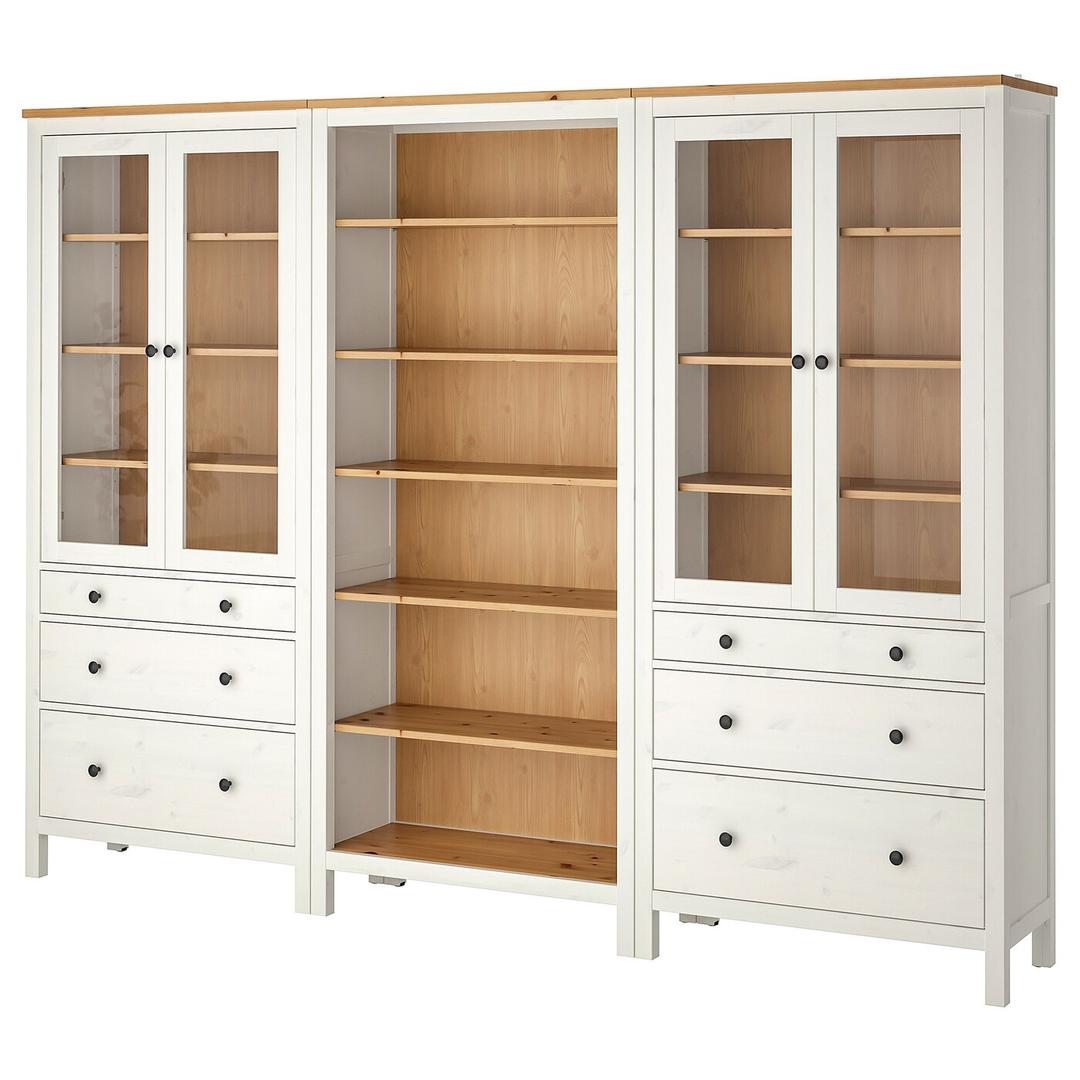 HEMNES 헴네스 수납콤비네이션+도어/서랍 - 화이트 스테인/라이트브라운 270x198 cm