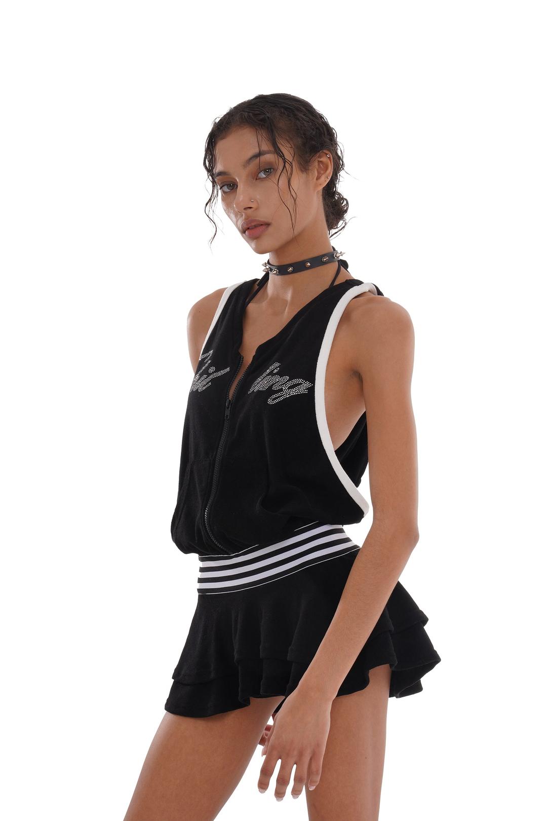 MINI SWEATSHIRT HOODIE DRESS - Black / XS