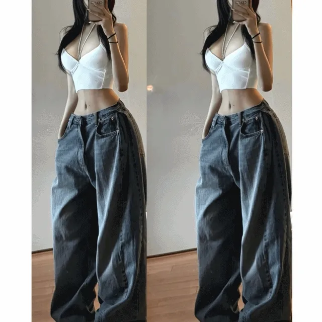 [왕골반핏/골넓핏] 오버핏 빈티지워싱 와이드데님팬츠