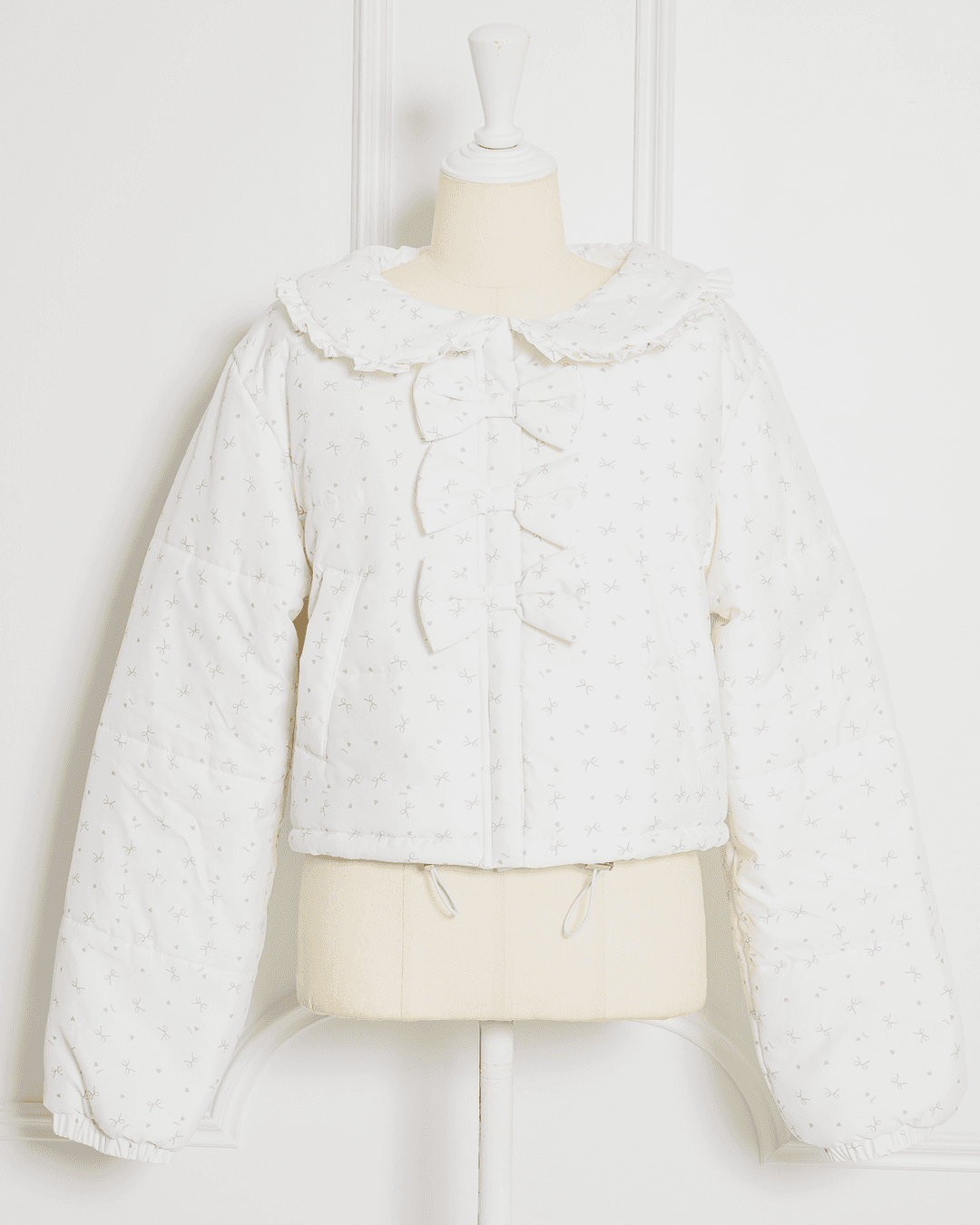 フリルカラーリボン中綿ショートコート