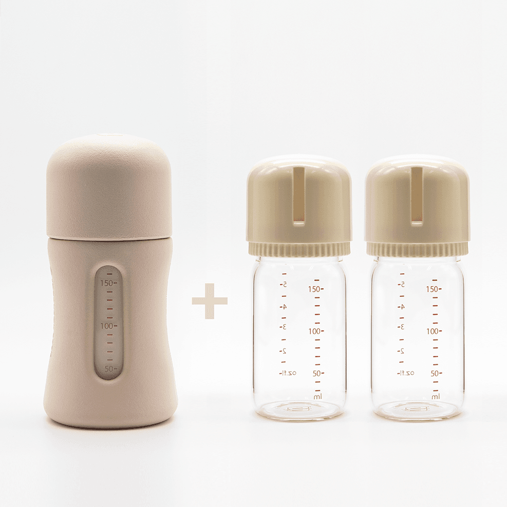 요한손베비스 안심유리젖병 160ml 세트 (내추럴스트림 S꼭지 적용) / 바닐라 & 누드베이지