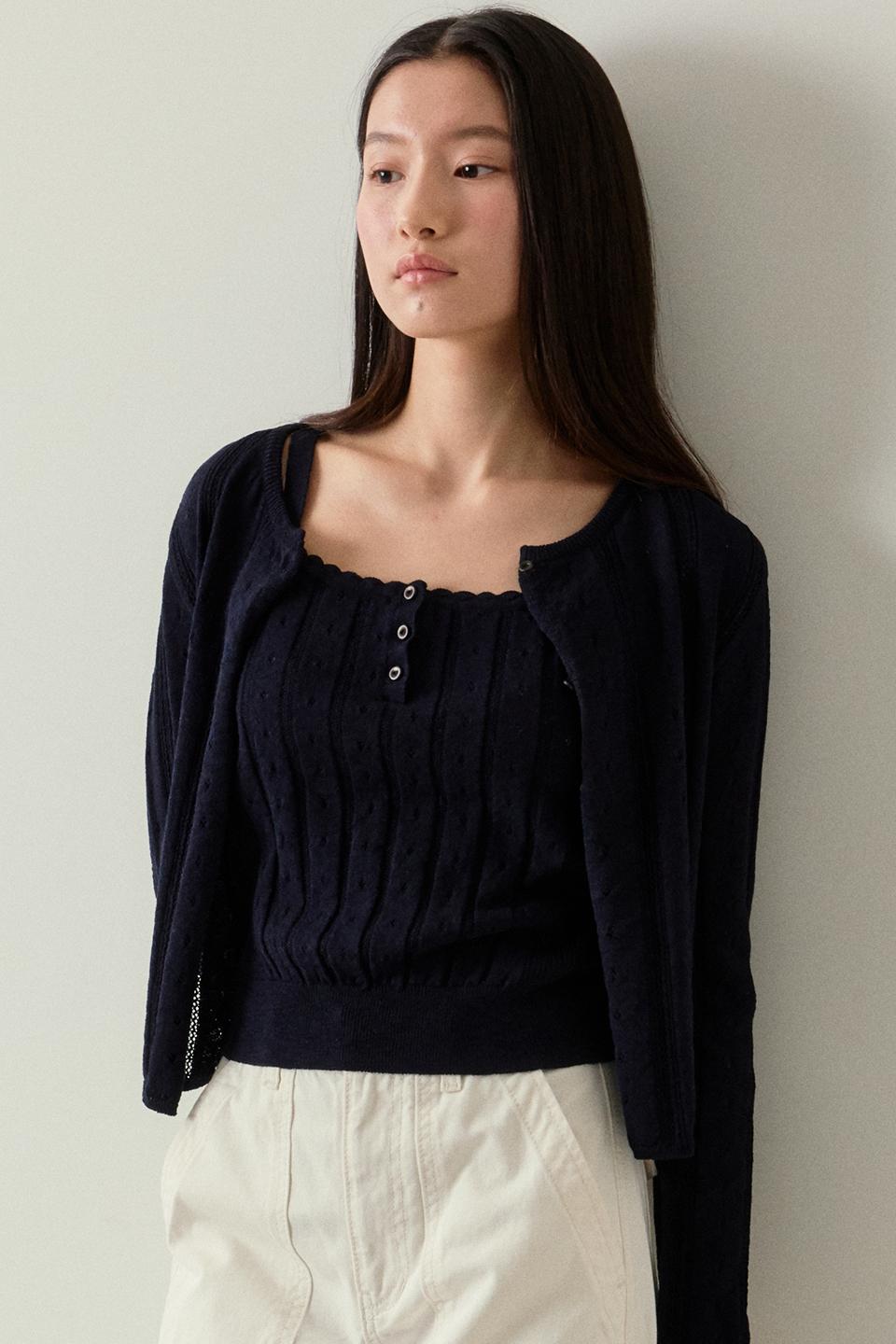 cotton eyelet knit cardigan (navy)