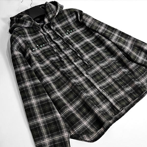 Yukiah western check hoodie shirts (khaki)
