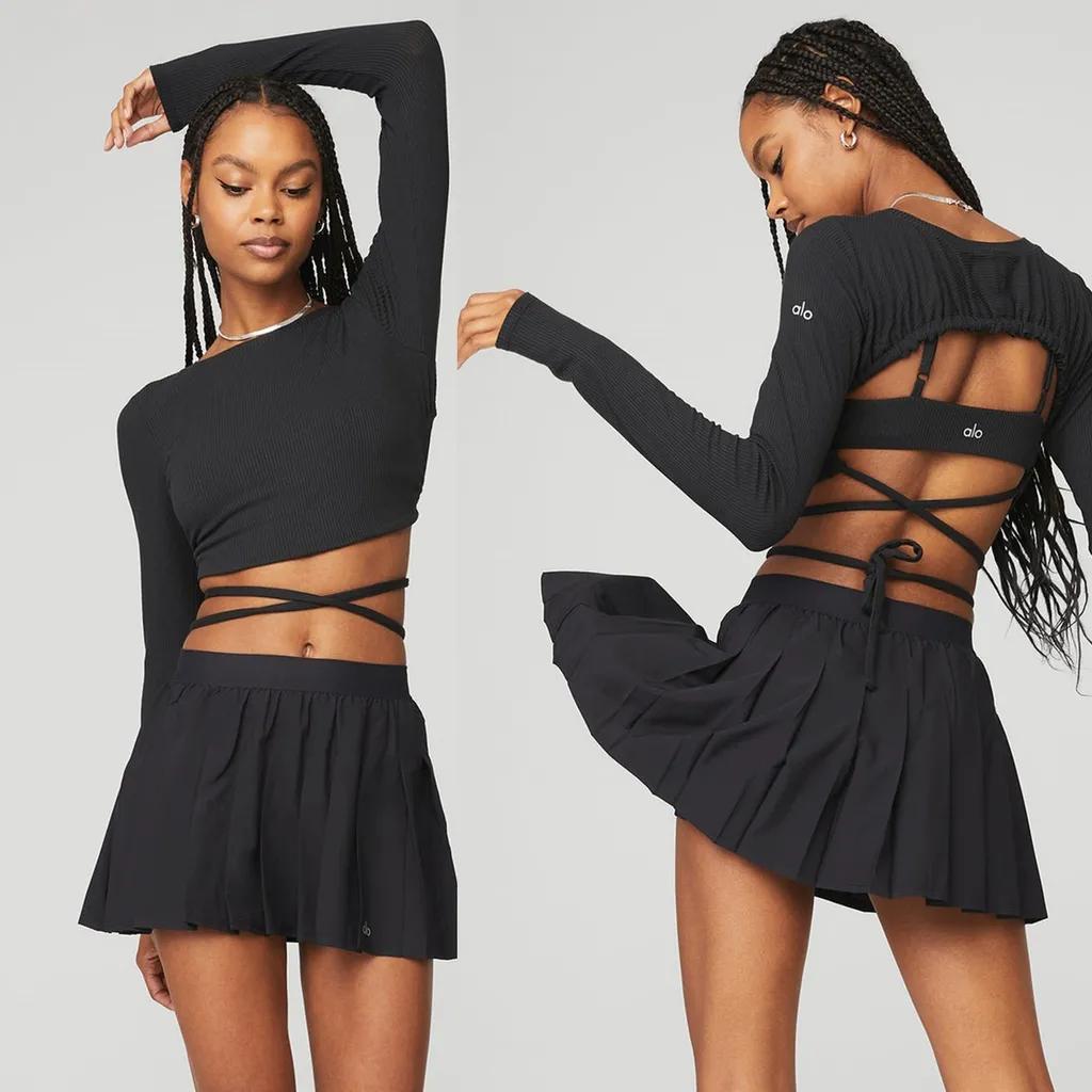 알로요가 알로 여성긴팔 오픈백 섹시백 클럽 요가 데일리 셔츠 리본 긴팔  RIBBED MANIFEST LONG SLEEVE