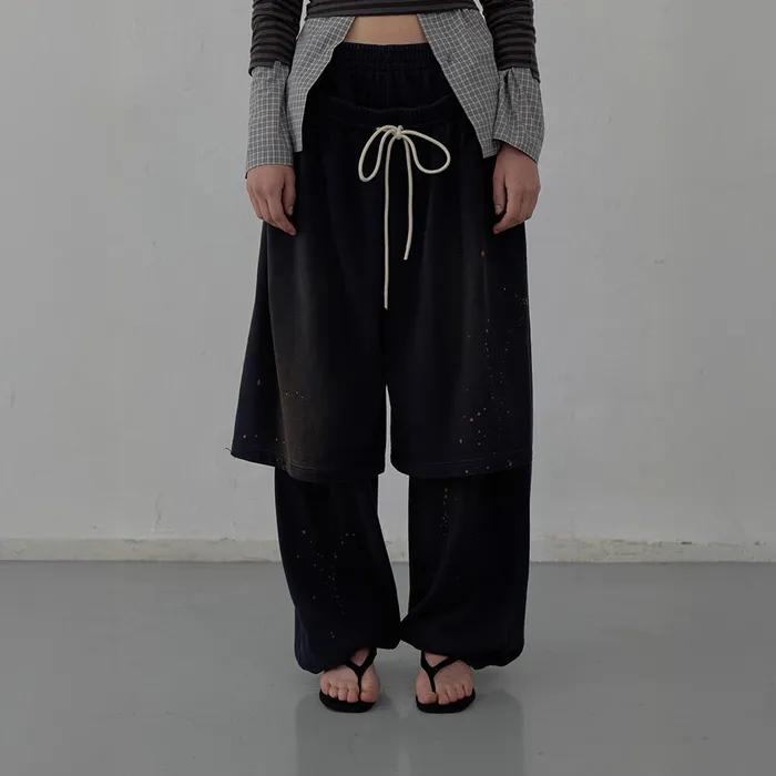 [2nd REORDER] LAYERED DETAIL JERSEY PANTS (NAVY)