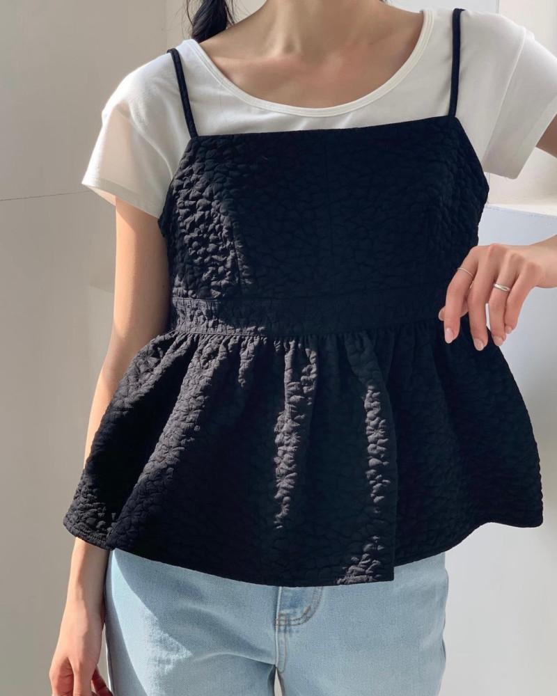 라보 자가드 플라워 끈조절 나시 뷔스티에 블라우스 (2color)