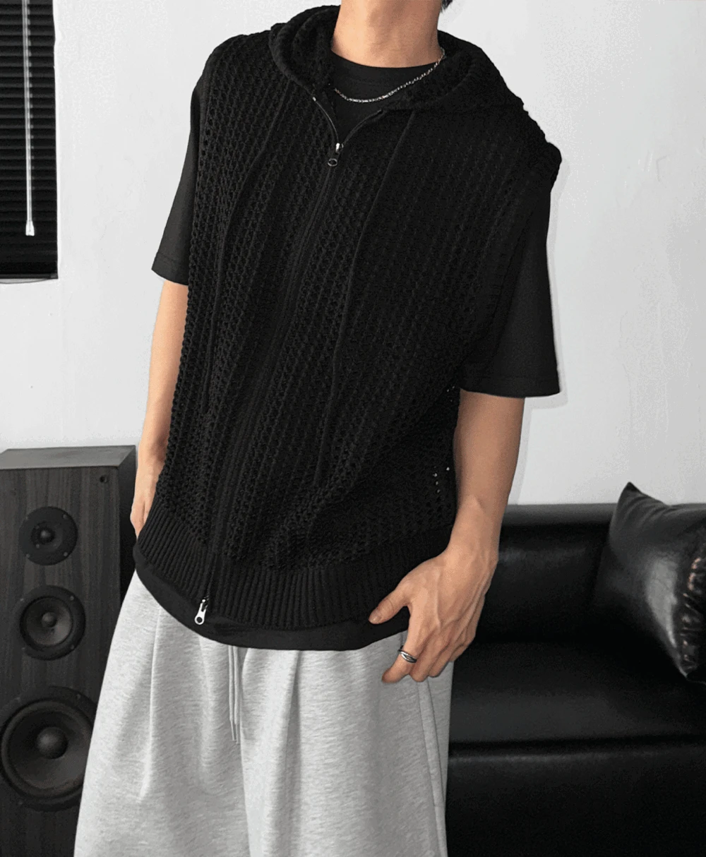 코넛 네트 후드 베스트