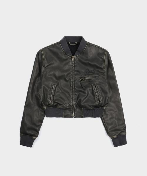레더 ma-1 자켓 - 워시드블랙