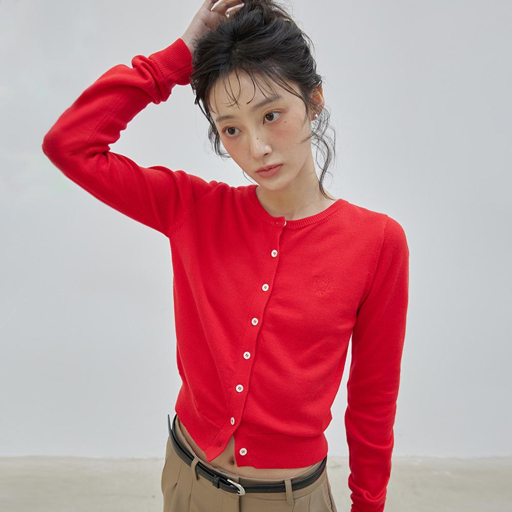 BASIC ROUND KNIT CARDIGAN RED